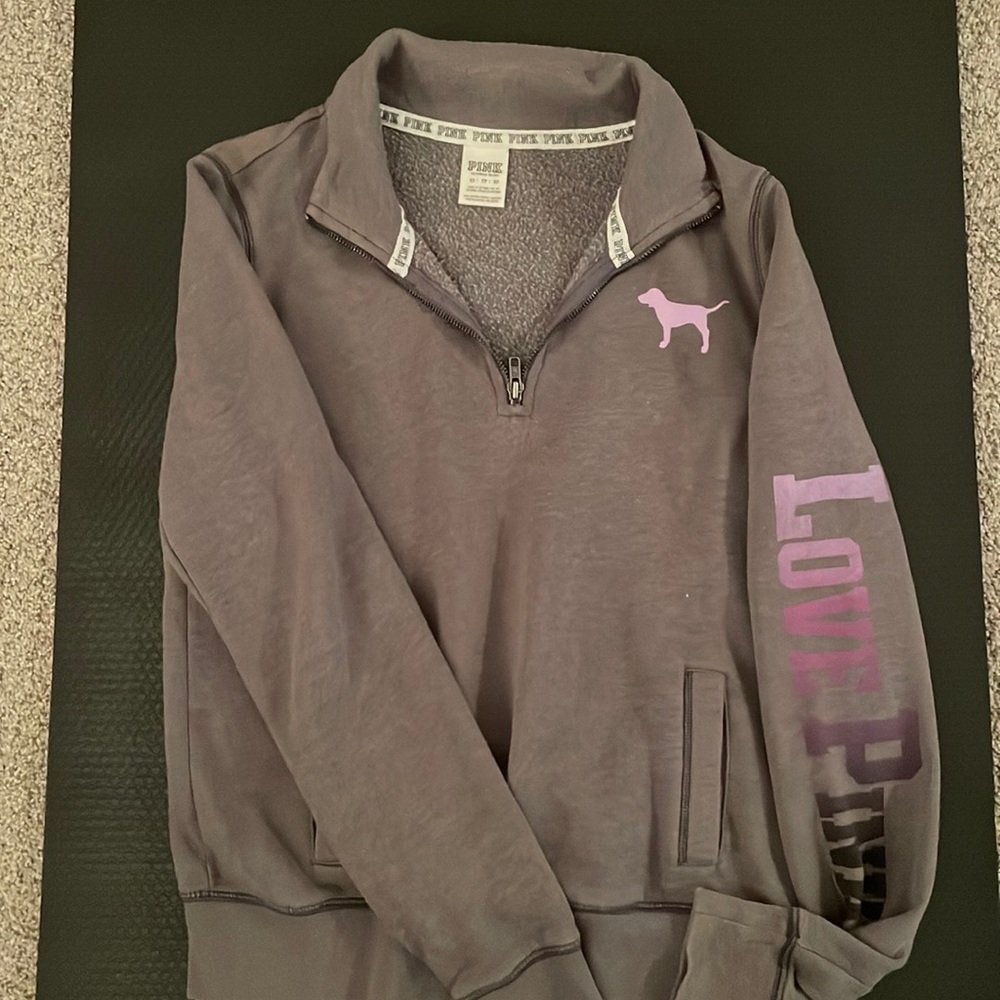 Grey with purple writing